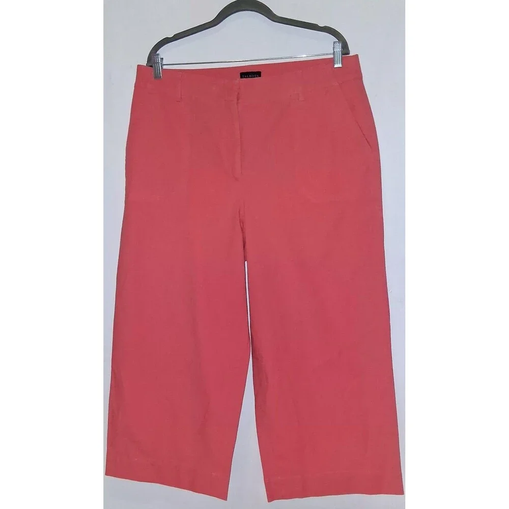 Talbots Womens 14 Coral Cotton Stretch Wide Leg Crop Pants Coastal Travel Resort